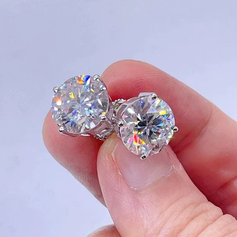 Round Large Cubic Zirconia Hip Hop Stud Earrings 925 Silver - CaratixJewelry